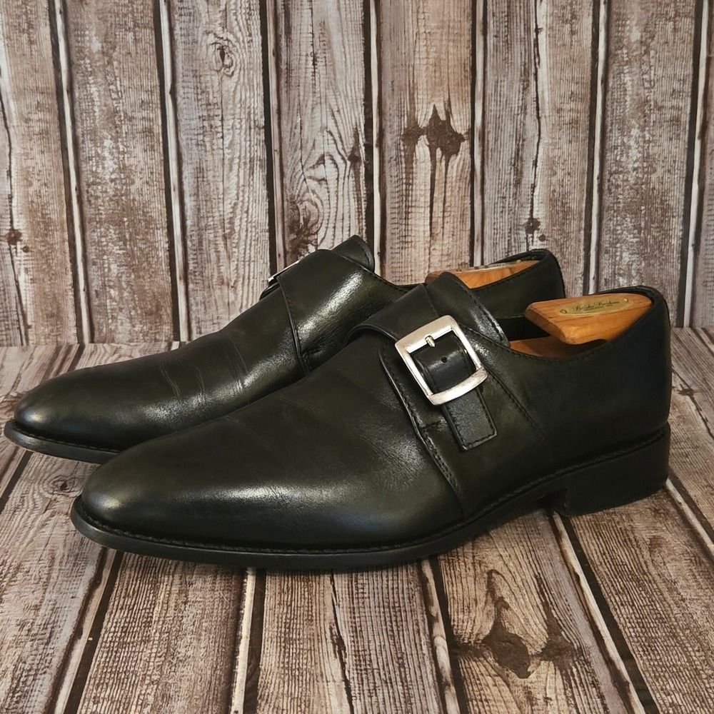 Sz 9.5 Mens Anthony Veer Black Leather Monk Strap Dress Shoes VGUC